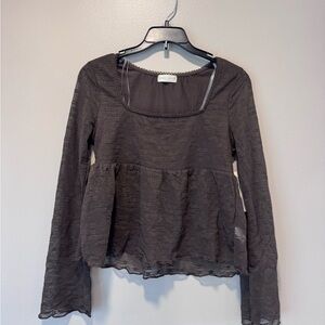 brown Textured baby doll Long-Sleeve Top